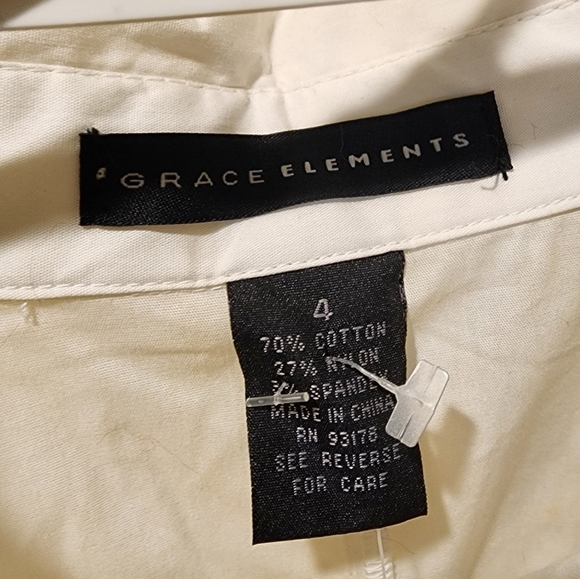 GRACE ELEMENTS White cotton Blended quarter Sleeves button down shirt 4 NWT - Picture 7 of 9